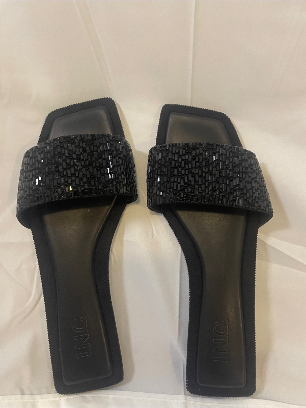 INC International Concepts Black Sequin Slide Sandals